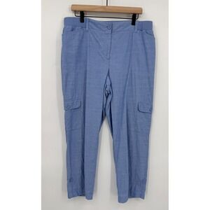Talbots Pants Womens 14 Blue 100% Cotton Cargo Casual Chambray Crop